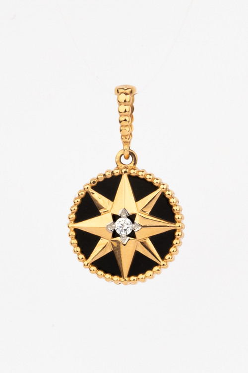 Подвеска из красного золота 585 пробы c фианитом, ониксом и перламутром