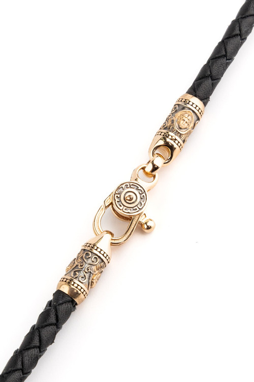 Цепь-шнурок кожа из красного золота 585 пробы c кожаным шнурком