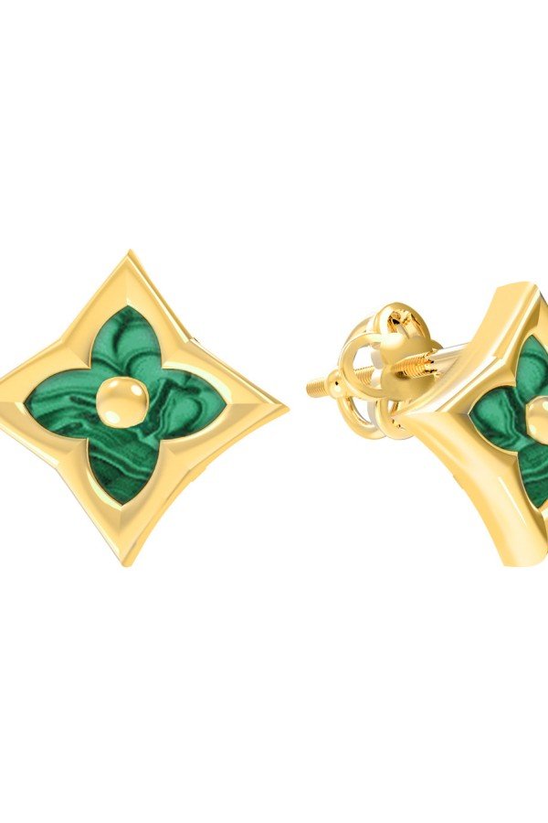 Серьги из лимонного золота c малахитом