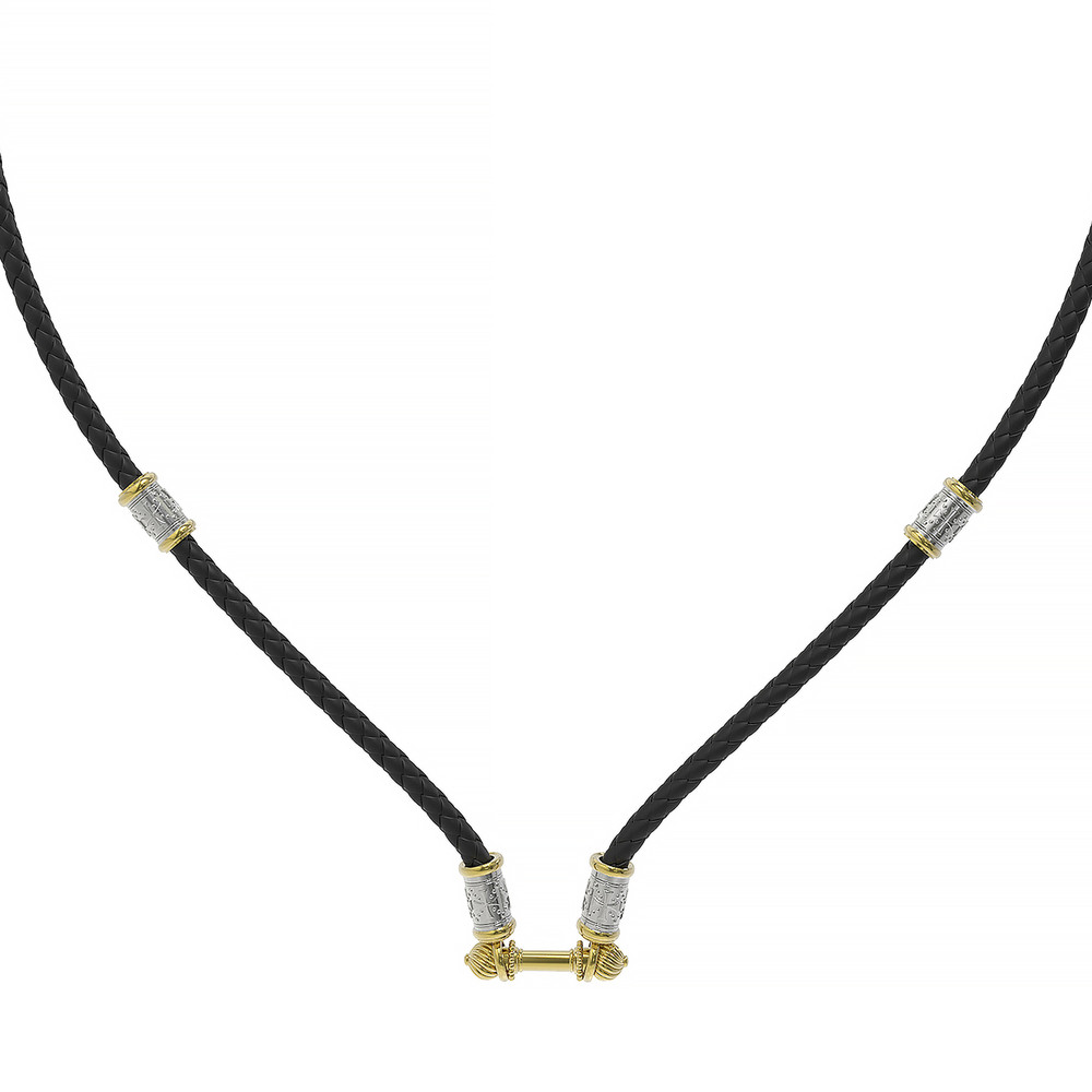 Цепь-шнурок кожа из лимонного золота 585 пробы c кожаным шнурком