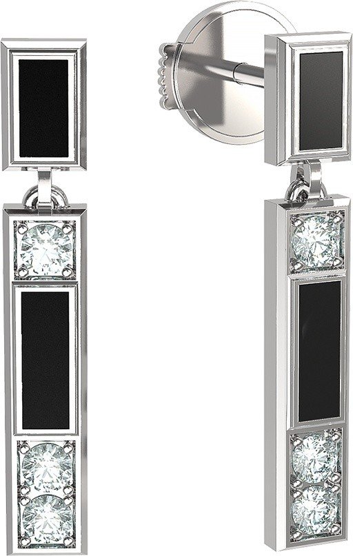 Серьги из белого золота c бриллиантами и ониксом