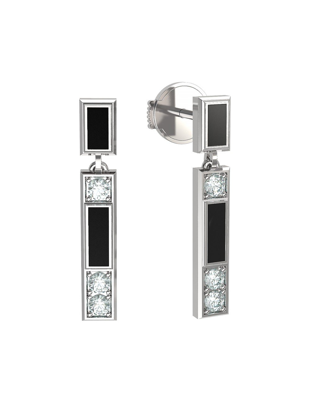 Серьги из белого золота c бриллиантами и ониксом