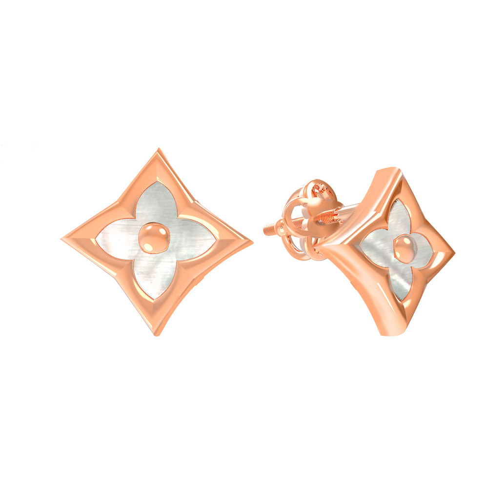 Серьги из красного золота 585 пробы c перламутром