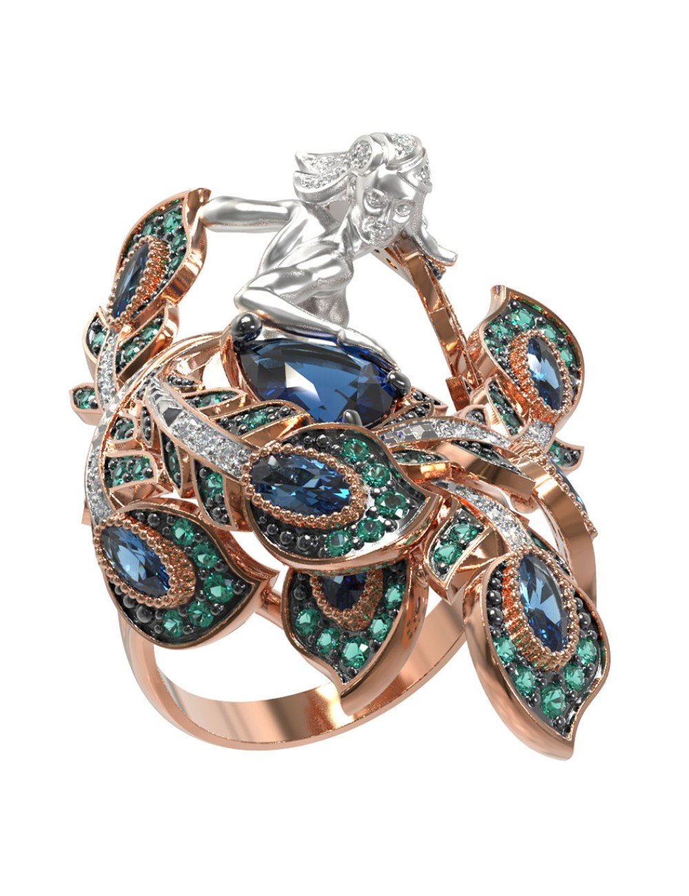 Кольцо из золота c фианитом и топазом London Blue