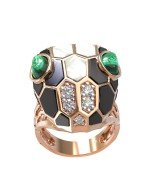 Кольцо из золота c бриллиантами, рубином, ониксом, малахитом и перламутром