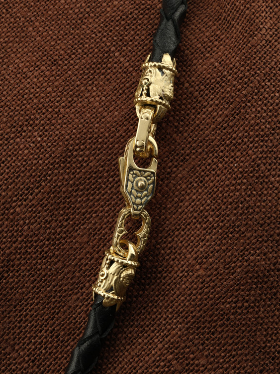 Цепь-шнурок кожа из лимонного золота 585 пробы c кожаным шнурком