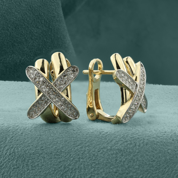 Серьги из лимонного золота 585 пробы c бриллиантами