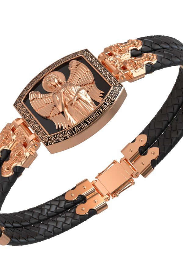 Браслет из золота c эмалью, шнурком и ониксом