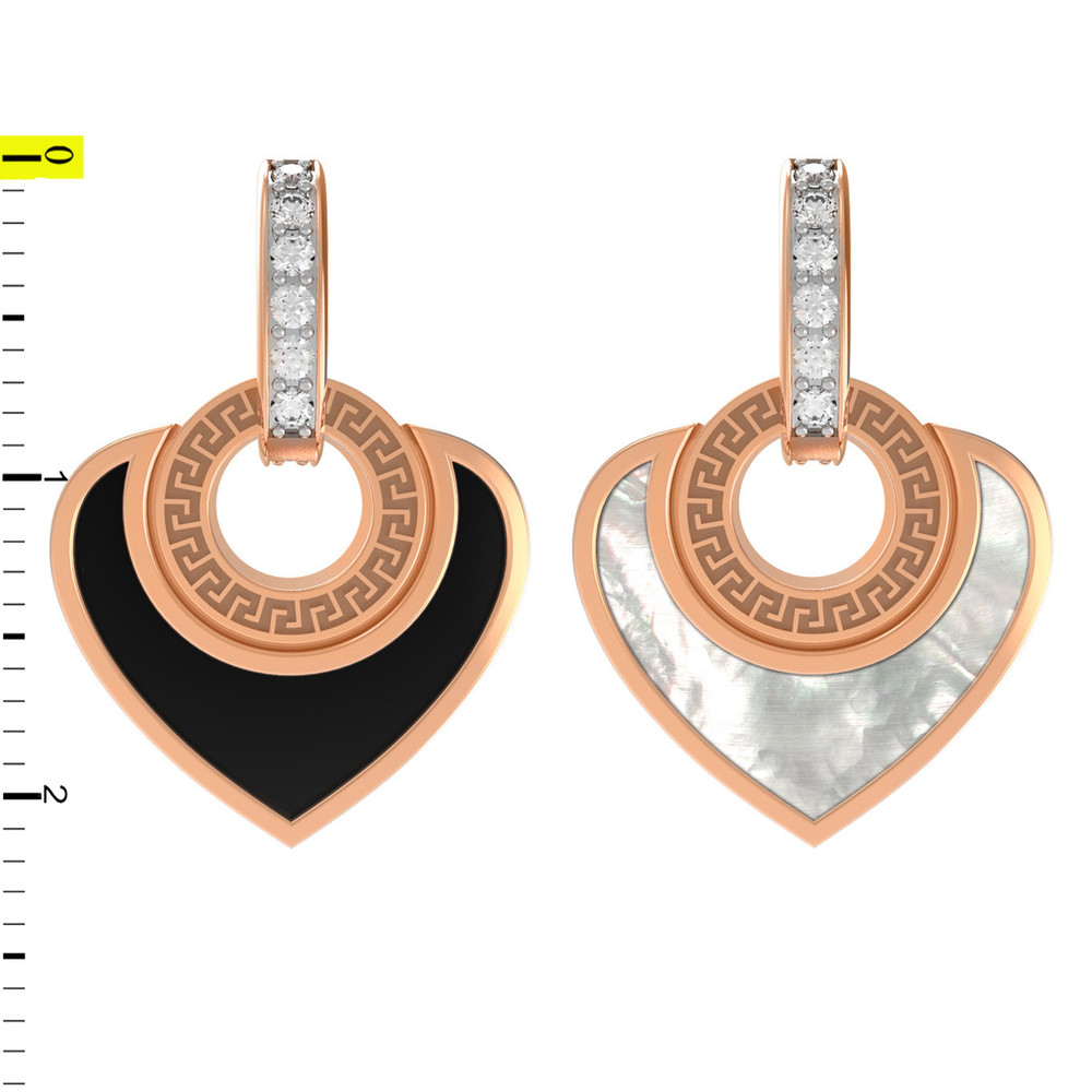 Подвеска из красного золота 585 пробы c фианитом, ониксом и перламутром