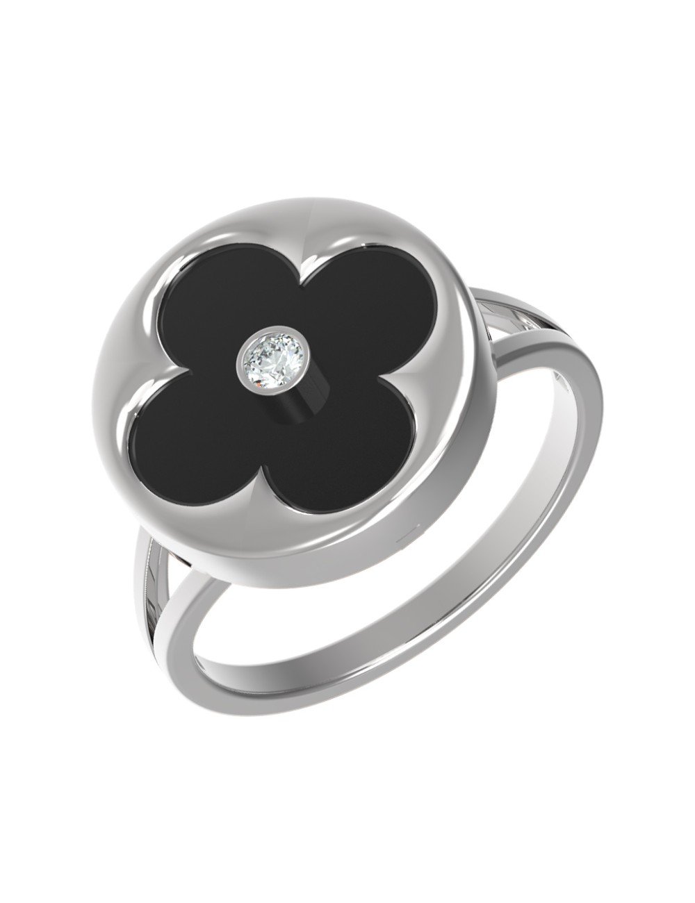 Кольцо из белого золота c бриллиантами и ониксом