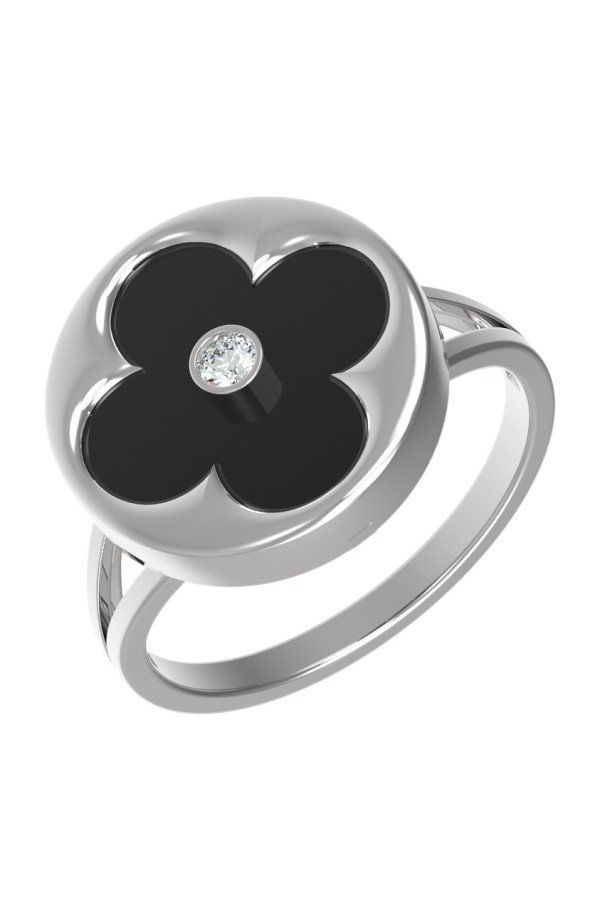 Кольцо из белого золота c бриллиантами и ониксом