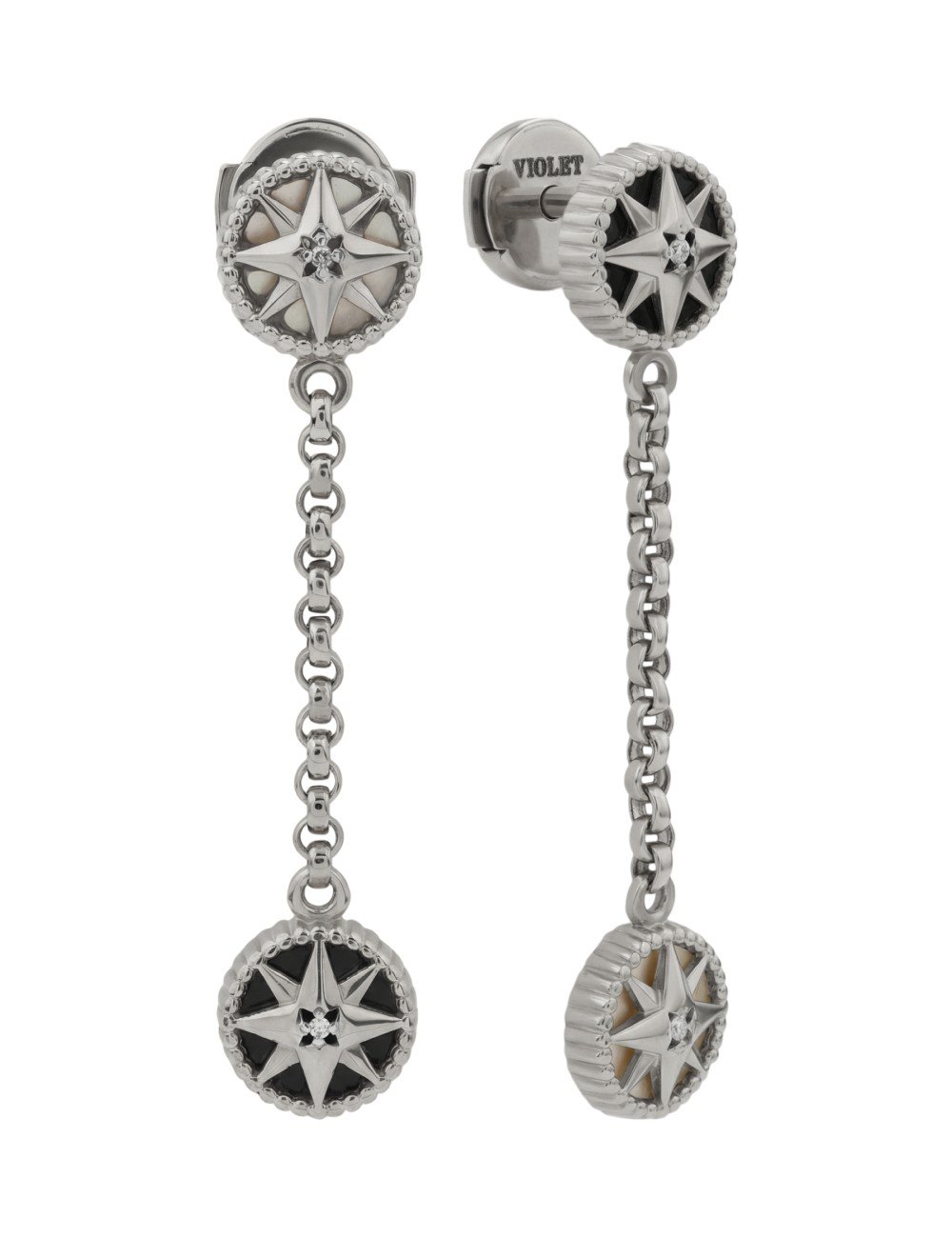 Серьги из белого золота c бриллиантами, ониксом и перламутром