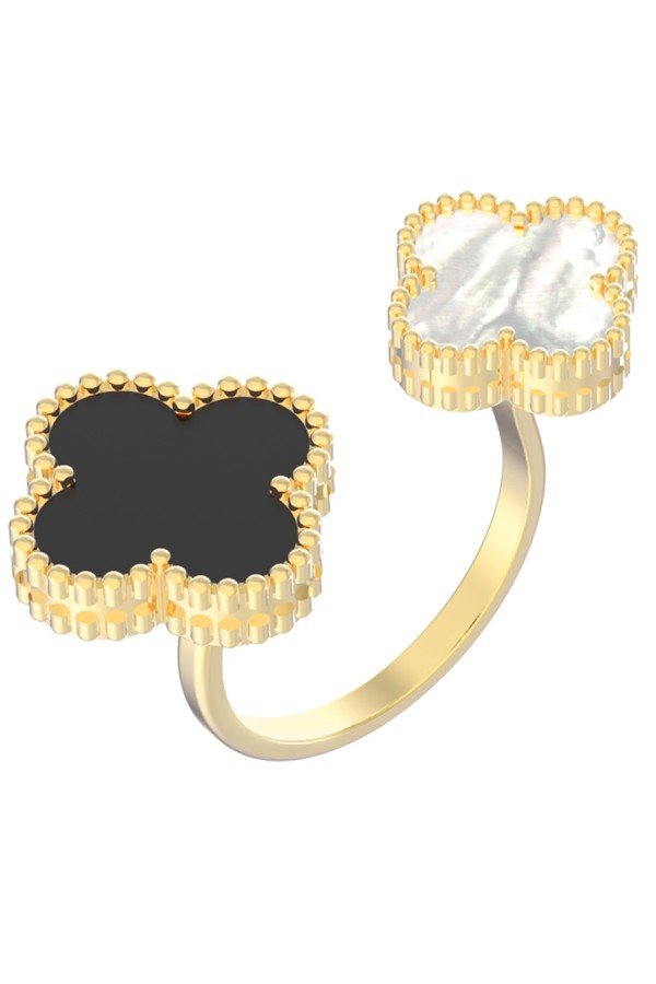 Кольцо из лимонного золота c ониксом и перламутром