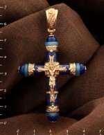Крест из золота c агатом и лазуритом