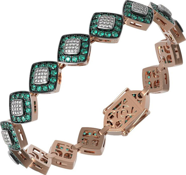 Браслет из красного золота 585 пробы c бриллиантами и изумрудом