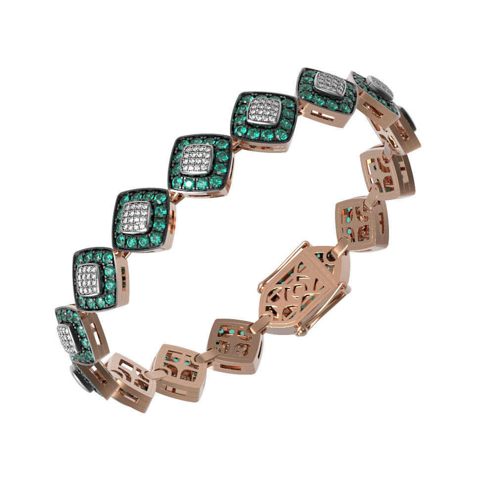 Браслет из красного золота 585 пробы c бриллиантами и изумрудом