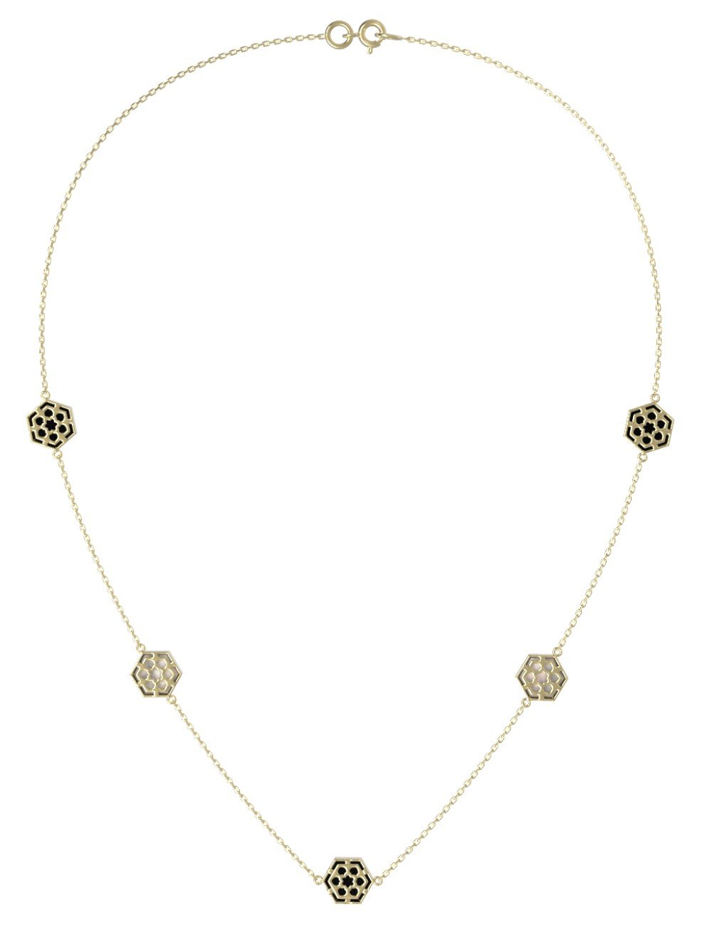 Колье из лимонного золота c ониксом и перламутром