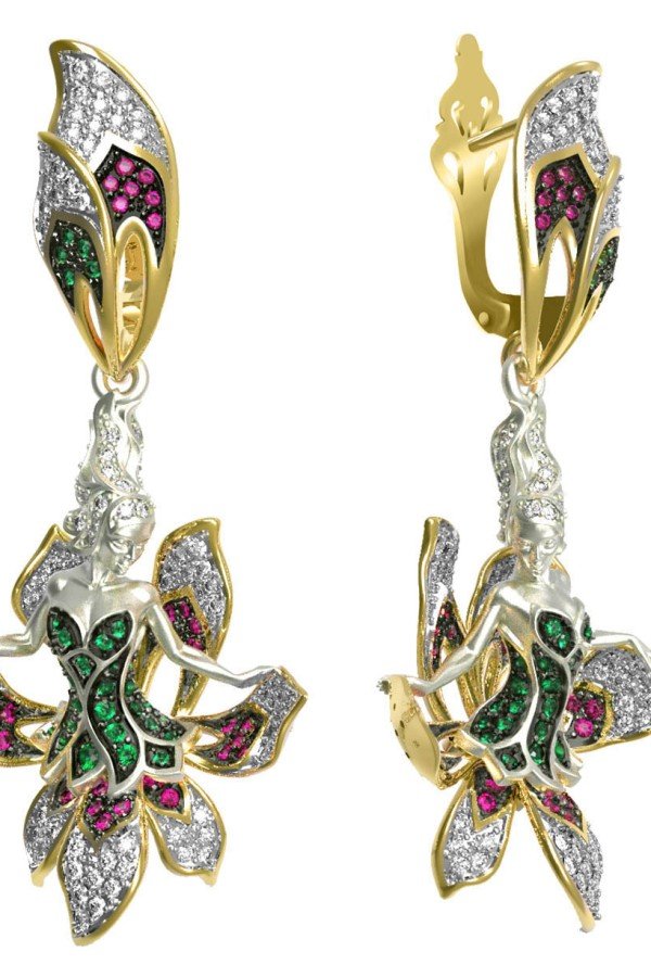 Серьги из лимонного золота c фианитом