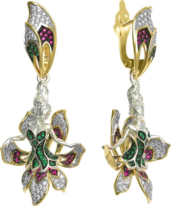 Серьги из лимонного золота c фианитом