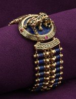 Браслет из лимонного золота c эмалью, рубином и лазуритом