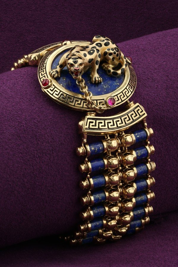 Браслет из лимонного золота c эмалью, рубином и лазуритом