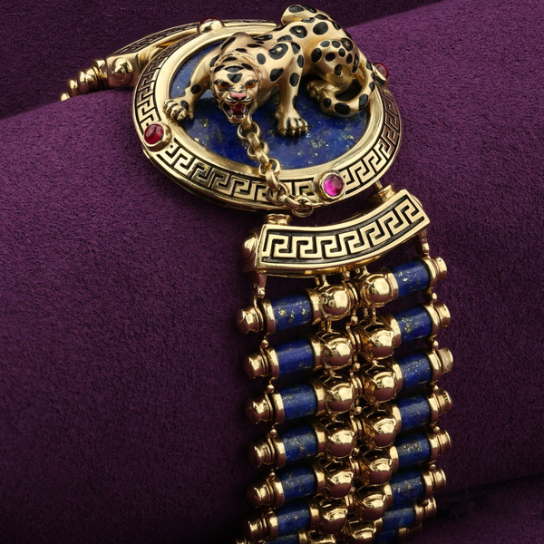 Браслет из лимонного золота 585 пробы c эмалью, рубином и лазуритом