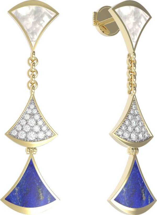 Серьги из лимонного золота c бриллиантами, лазуритом и перламутром