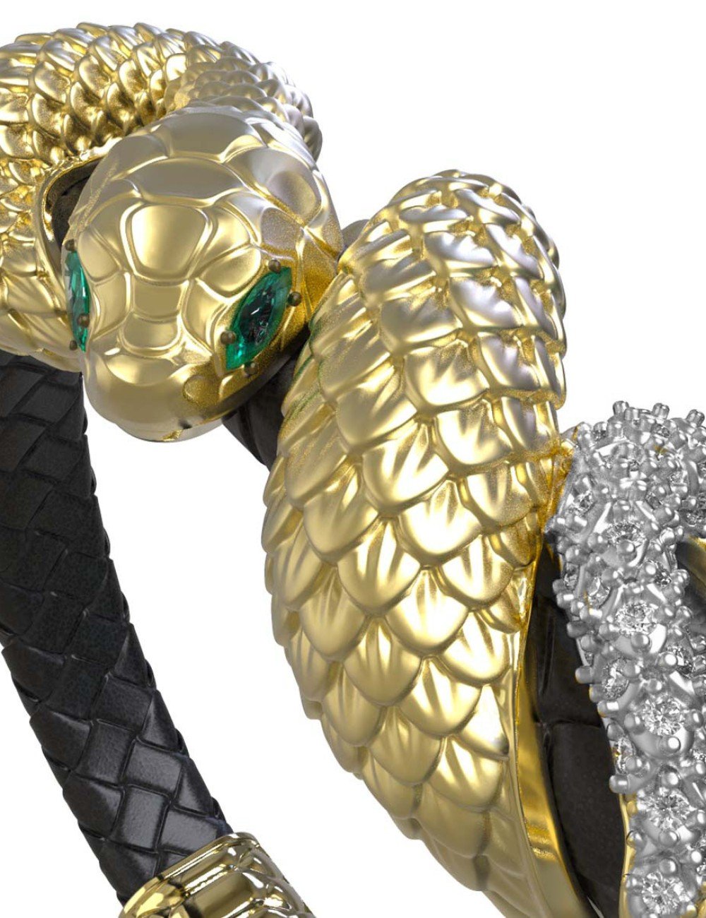 Браслет из лимонного золота c бриллиантами, изумрудом и шнурком