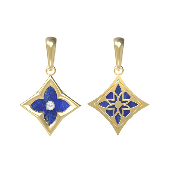 Подвеска из лимонного золота 585 пробы c бриллиантами и лазуритом