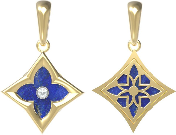 Подвеска из лимонного золота 585 пробы c бриллиантами и лазуритом