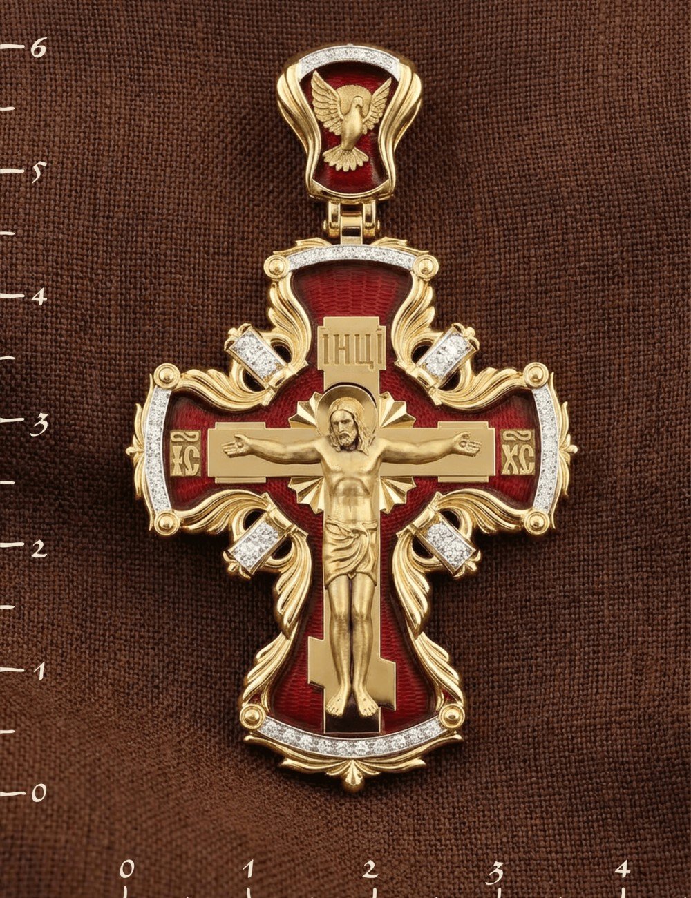 Крест из лимонного золота c эмалью и бриллиантами