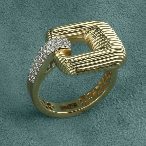 Кольцо из лимонного золота 585 пробы c бриллиантами