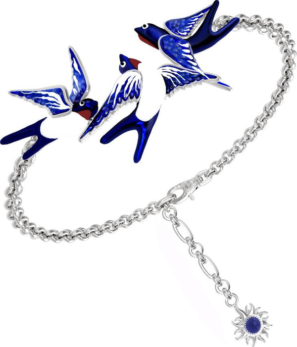 Браслет из белого золота 585 пробы c эмалью и сапфиром