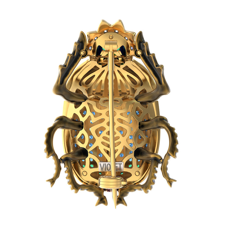 Брошь-подвеска из лимонного золота 585 пробы c эмалью, фианитом и турмалином