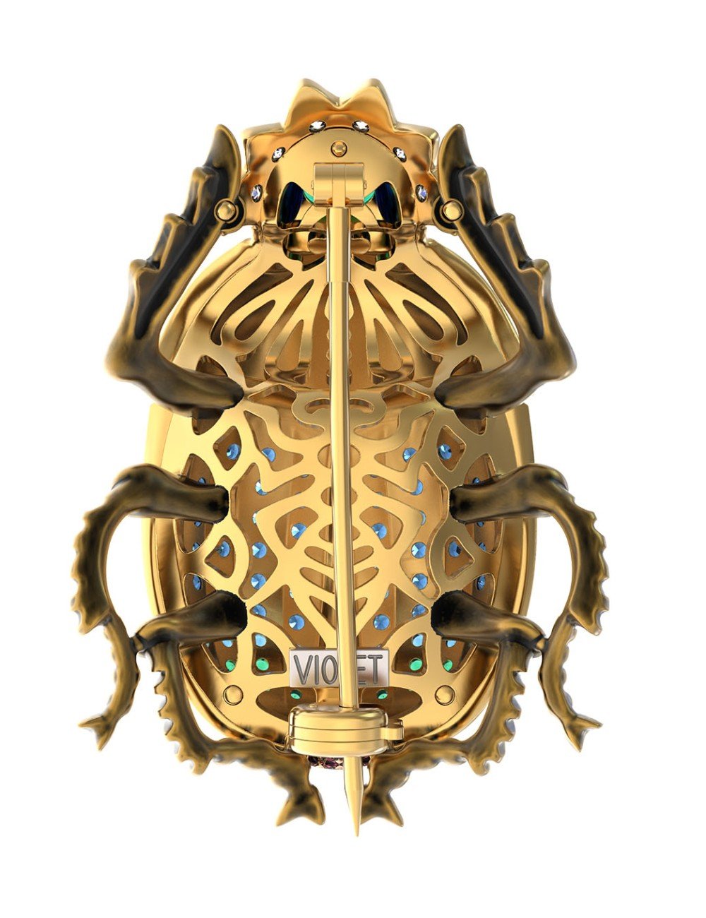 Брошь из лимонного золота c эмалью, фианитом и турмалином