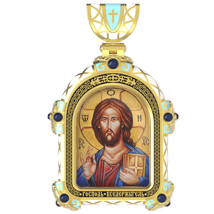Нательная икона из лимонного золота 585 пробы c эмалью, иконописью и темперой