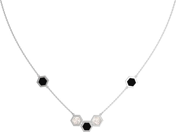 Колье из белого золота 585 пробы c ониксом и перламутром