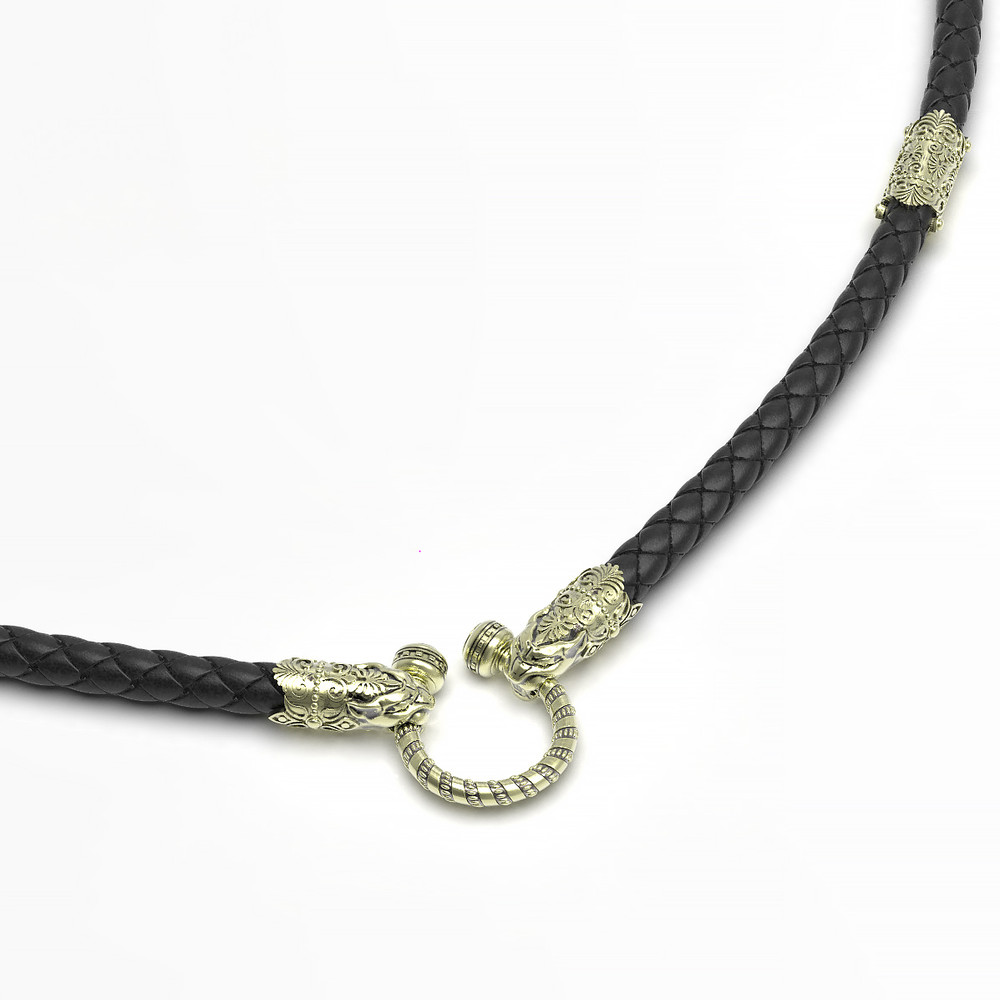 Цепь-шнурок кожа из зелёного золота 585 пробы c кожаным шнурком