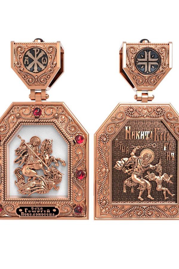 Образок из золота c эмалью и рубином