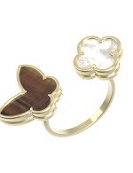 Кольцо из лимонного золота c тигровым глазом и перламутром