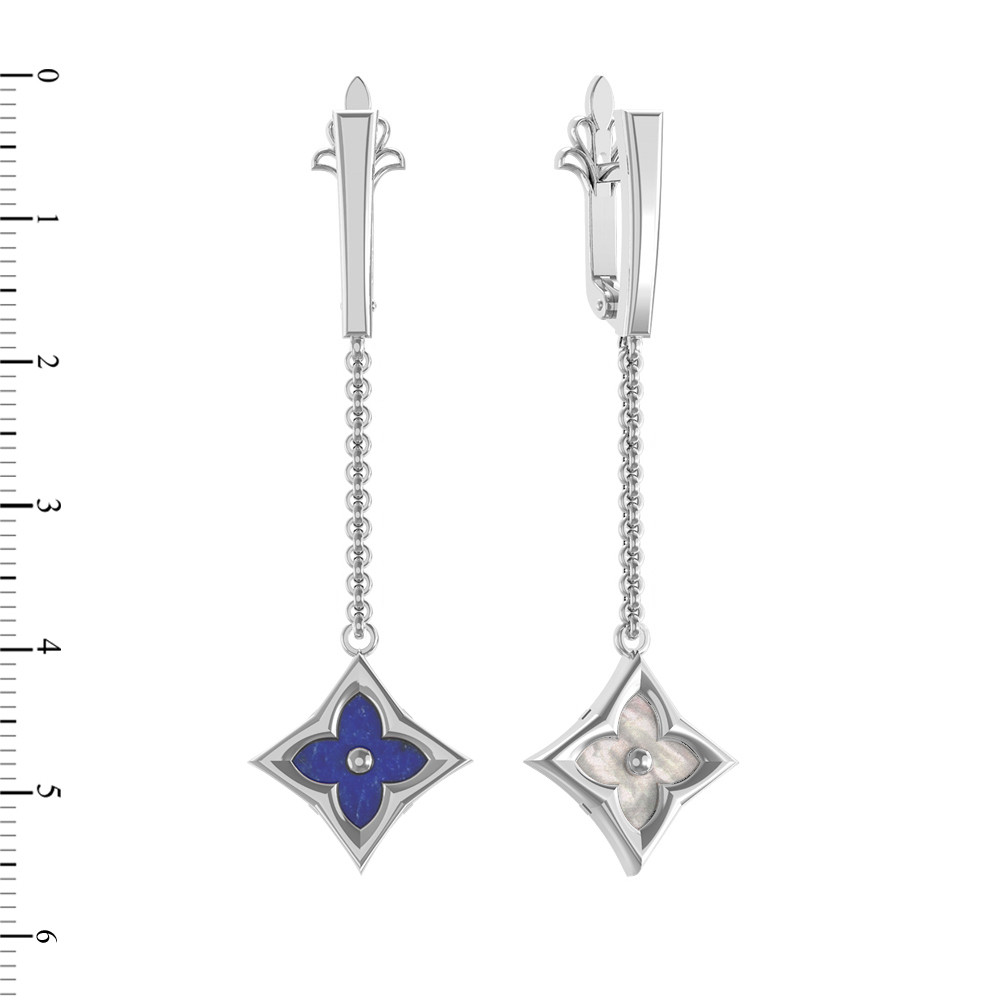 Серьги из белого золота 585 пробы c лазуритом и перламутром