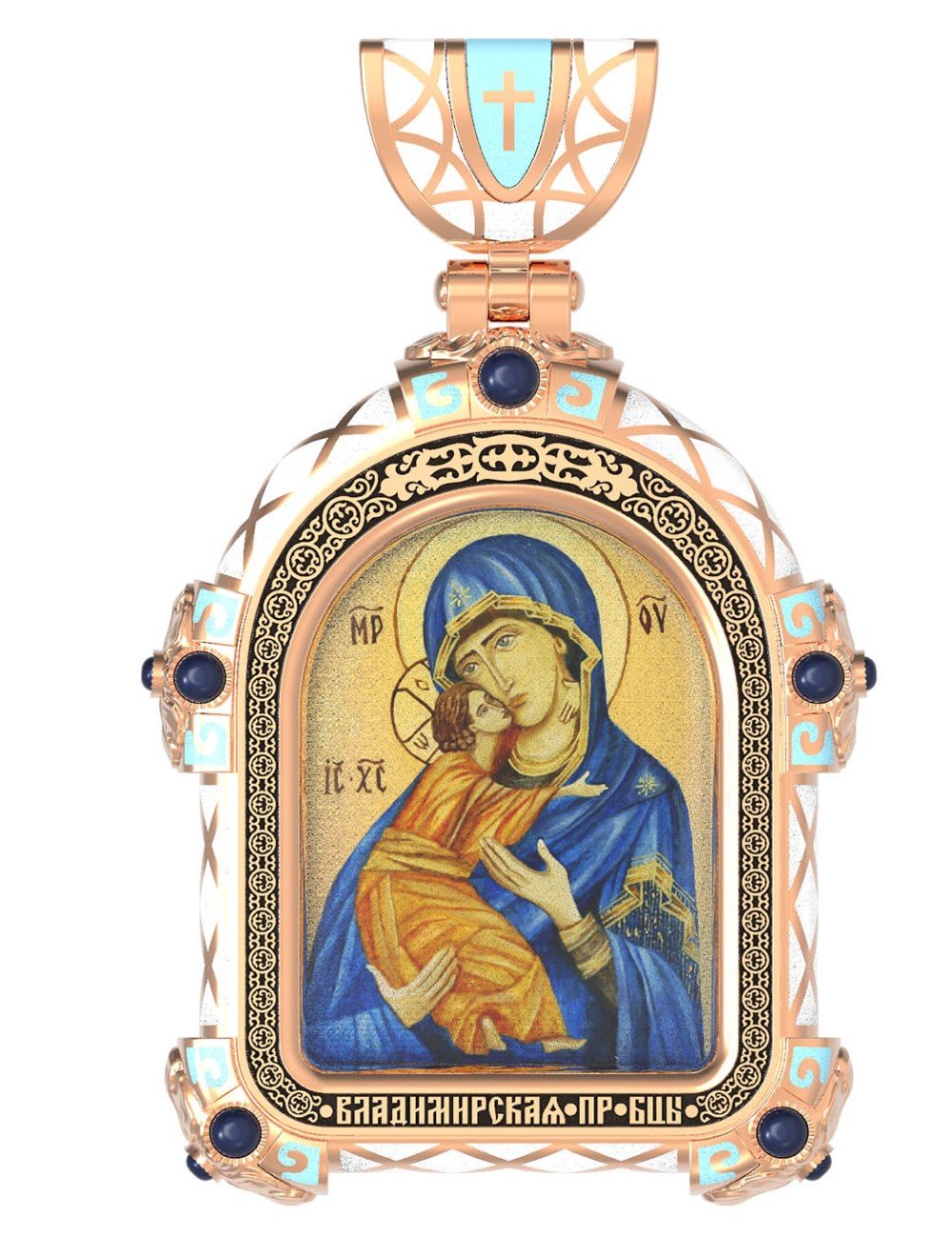 Образок из золота c эмалью, иконописью и темперой