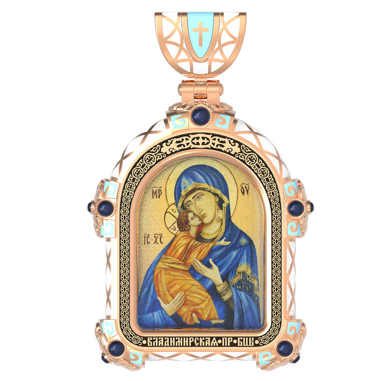 Нательная икона из красного золота 585 пробы c эмалью, иконописью и темперой
