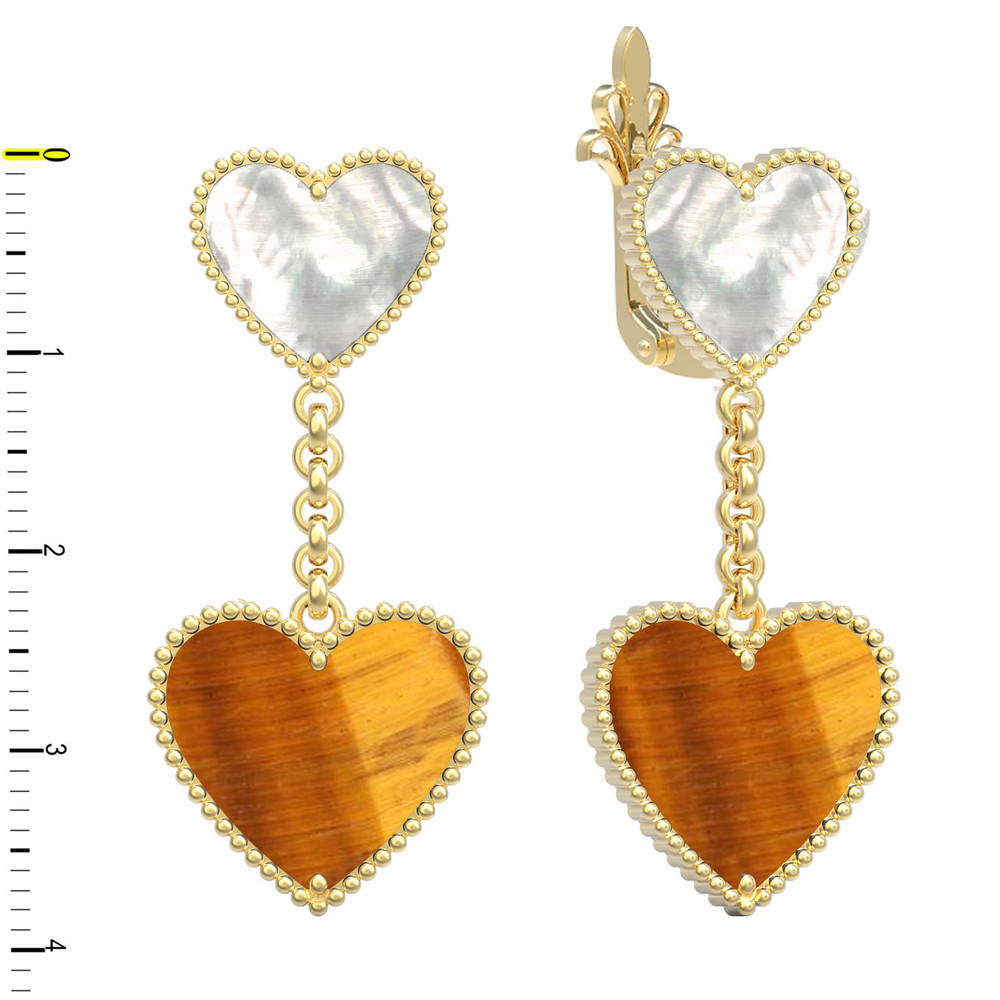 Серьги из лимонного золота 585 пробы c тигровым глазом и перламутром