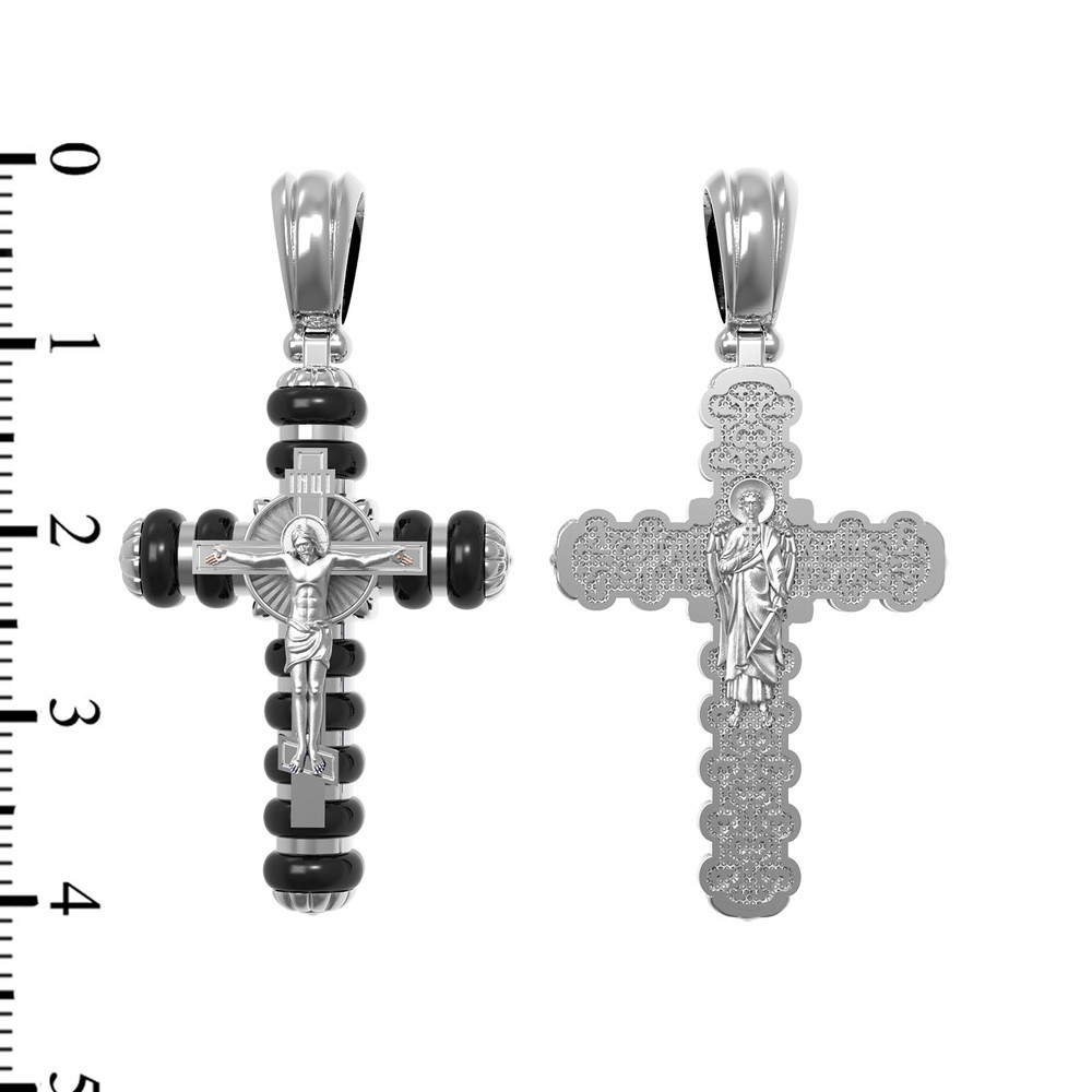 Крест из белого золота 585 пробы c ониксом