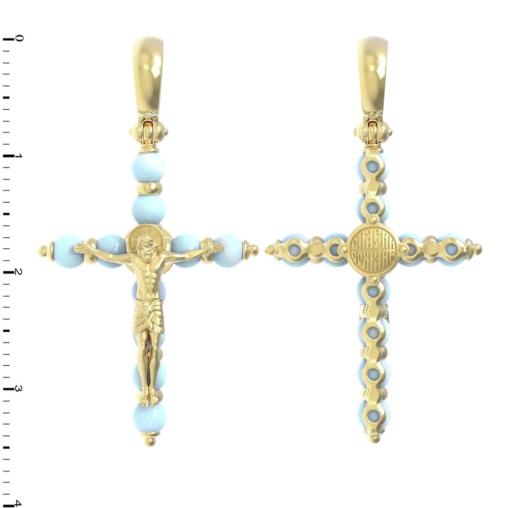 Крест из лимонного золота 585 пробы c бирюзой