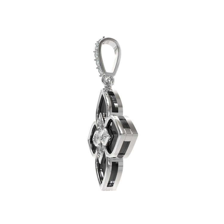 Подвеска из белого золота 585 пробы c бриллиантами и ониксом