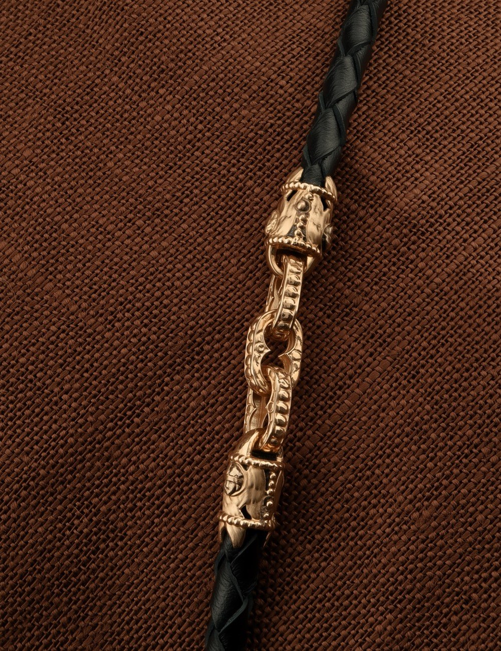 Гайтан из золота c кожаным шнурком