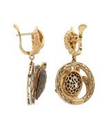 Серьги из золота 585 пробы c эмалью и железным деревом