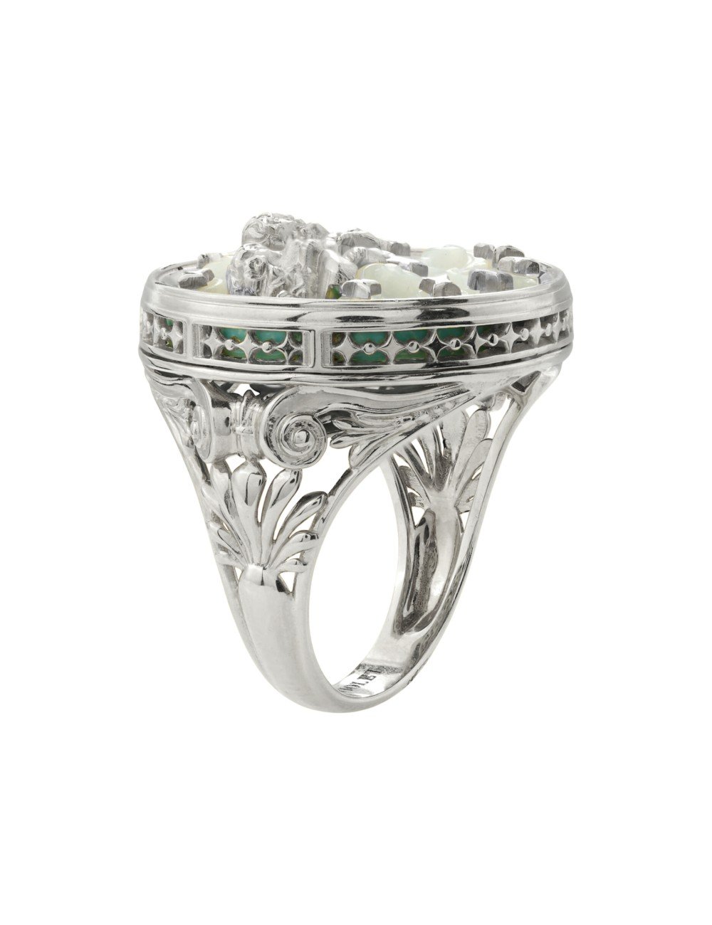 Кольцо из белого золота c бирюзой и перламутром